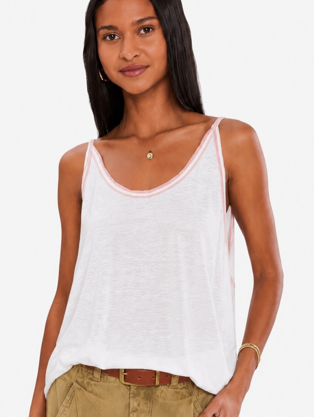 Free People White Tank Top with Pink Trim L NWOT